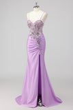 Vestido de fiesta largo verde gris brillante sin tirantes con corsé de lentejuelas fruncido con abertura