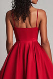 Vestido formal de satén rojo de una línea de té
