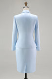 Vestido de satén azul de 2 piezas de la madre de la novia con bordado