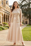 Vestido de Madre de la Novia de dos piezas de dos piezas y talla grande Champagne Línea A