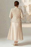 Vestido de Madre de la Novia de dos piezas de dos piezas y talla grande Champagne Línea A