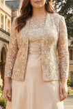 Vestido de Madre de la Novia de dos piezas de dos piezas y talla grande Champagne Línea A