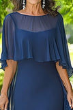 Vaina de gasa azul marino Vestido largo madre de la novia con capa