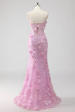 Vestido de fiesta largo de sirena con apliques Coset sin tirantes lila con abertura