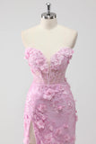 Vestido de fiesta largo de sirena con apliques Coset sin tirantes lila con abertura