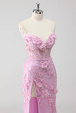Vestido de fiesta largo de sirena con apliques Coset sin tirantes lila con abertura
