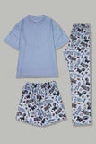 Pijama familiar de manga corta estampado gris a juego