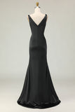 Vaina Vestido de Gala Largo Blanco y Negro con Escote en V Profundo