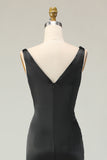Vaina Vestido de Gala Largo Blanco y Negro con Escote en V Profundo