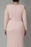 Vestido de Madre de la Novia de manga larga de satén de talla grande de Sheath Blush con volantes