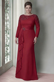 Vestido de Madre de la Novia de manga larga de satén de talla grande de Sheath Blush con volantes