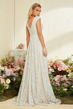 Marfil Albaricoque Mangas Cap A Line Vestido de Novia Largo De Encaje