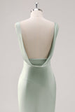 Vestido de dama de honor de satén con escote en V verde salvia