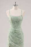 Corsé verde floral Vestido de dama de honor con cordones en la espalda con abertura