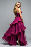 Vestido de invitada de boda de tul escalonado con correas de espagueti morado oscuro