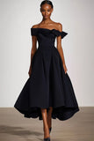 Vestido formal de satén negro A Line Off The Shoulder