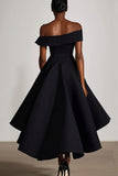 Vestido formal de satén negro A Line Off The Shoulder