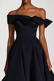 Vestido formal de satén negro A Line Off The Shoulder