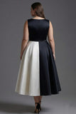 Vestido de corbata negra de satén con escote barco de talla A