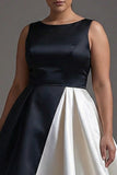 Vestido de corbata negra de satén con escote barco de talla A