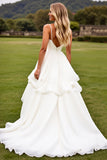 Vestido de novia fruncido marfil con volantes de una línea
