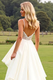 Vestido de novia de gasa A Line Ruffle Ivory con encaje