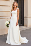Vestido de novia largo de tirantes finos de línea A simple