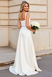 Vestido de novia largo de tirantes finos de línea A simple
