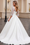 A Line Vestido de Novia de Manga Larga lvory con Apliques
