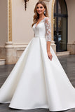 A Line Vestido de Novia de Manga Larga lvory con Apliques