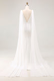Vestido de novia largo de satén con cuello en V de sirena marfil con cola Watteau