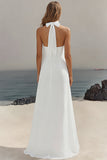 Vestido largo de graduación de gasa halter con vaina blanca