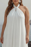 Vestido largo bohemio de playa de talla grande con capestro blanco con capestro