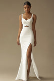 Vestido de novia largo de sirena blanca con abertura