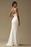 Vestido de novia largo de sirena blanca con abertura
