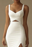 Vestido de novia largo de sirena blanca con abertura