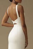 Vestido de novia largo de sirena blanca con abertura