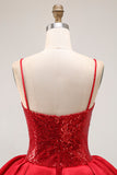 Vestido de regreso a casa con volantes en capas y líneas A rojo brillante