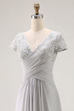 Vestido de Madre de la Novia con Cuello en V de Línea A Plateada