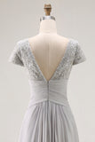 Vestido de Madre de la Novia con Cuello en V de Línea A Plateada