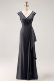 Vestido de Novia de Gasa con Volantes de Sirena Gris Acero