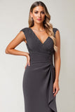 Vestido de Novia de Gasa con Volantes de Sirena Gris Acero