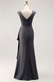 Vestido de Novia de Gasa con Volantes de Sirena Gris Acero