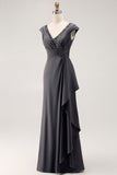 Vestido de Novia de Gasa con Volantes de Sirena Gris Acero