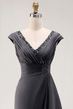 Vestido de Novia de Gasa con Volantes de Sirena Gris Acero