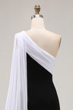 Vestido Formal Largo de Un Hombro con Raya en Blanco y Negro