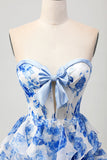 Vestido de regreso a casa con volantes sin tirantes floral floral blanco y una línea con lazo