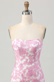 Vestido de regreso a casa floral rosa con hombros descubiertos y mangas desmontables