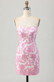 Vestido de regreso a casa floral rosa con hombros descubiertos y mangas desmontables