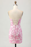 Vestido de regreso a casa floral rosa con hombros descubiertos y mangas desmontables